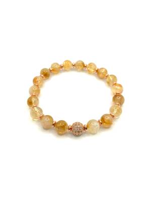 Hakiki Orijinal Sertifikalı Sitrin - Hematit Doğal Taş Bileklik Zirkon Aparatlı 8 mm - 2