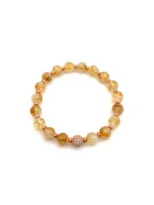 Hakiki Orijinal Sertifikalı Sitrin - Hematit Doğal Taş Bileklik Zirkon Aparatlı 8 mm - 3