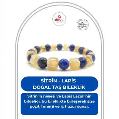 Hakiki Orijinal Sertifikalı Sitrin - Lapis Doğal Taş Bileklik 8mm - Doğal Taş (1)