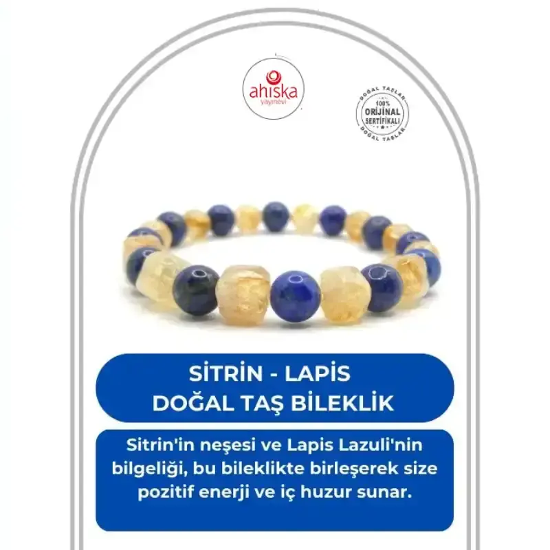 Hakiki Orijinal Sertifikalı Sitrin - Lapis Doğal Taş Bileklik 8mm - 2