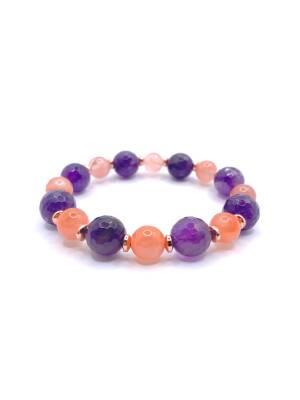 Hakiki Orijinal Sertifikalı Yemen Akiği - Fasetli Ametist - Hematit Doğal Taş Misinalı Bileklik - 2