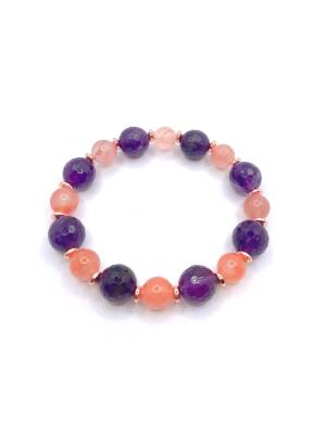 Hakiki Orijinal Sertifikalı Yemen Akiği - Fasetli Ametist - Hematit Doğal Taş Misinalı Bileklik - 3