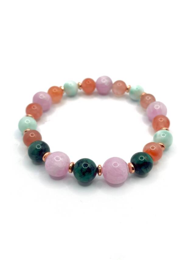 Hakiki Orijinal Sertifikalı Yemen Akiği - Larimar - Kunzit - Zümrüt - Hematit Doğal Taş Misinalı Bileklik - 3