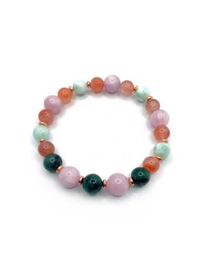 Hakiki Orijinal Sertifikalı Yemen Akiği - Larimar - Kunzit - Zümrüt - Hematit Doğal Taş Misinalı Bileklik - 4