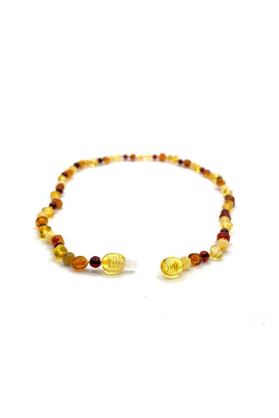 Hakiki Sertifikalı Çocuk Kehribar İpli Kopmaz Kolye 4-6 Yaş Kırmızı Turuncu Sarı Kehribar Doğal Taş - 3