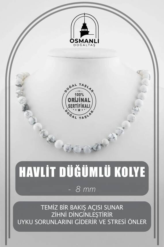 Havlit 8 mm Düğümlü Doğal Taş Kolye - 2