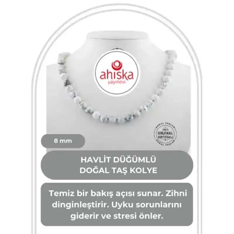 Havlit 8 mm Düğümlü Doğal Taş Kolye - 1