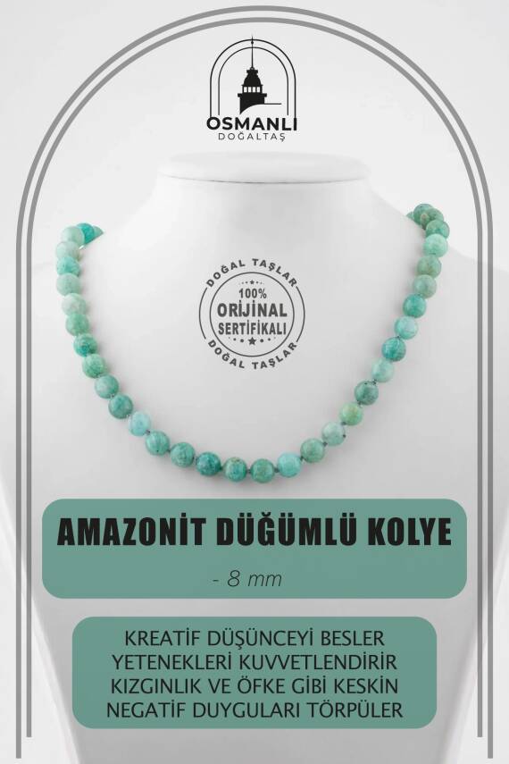Havlit 8 mm Düğümlü Doğal Taş Kolye - 1