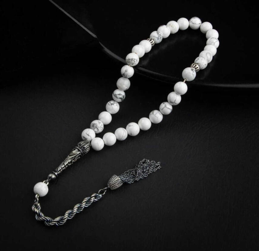 Havlit Doğal Taş 8mm Oksitli Gümüş İmameli Tesbih - 2