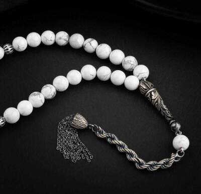 Havlit Doğal Taş 8mm Oksitli Gümüş İmameli Tesbih - 3