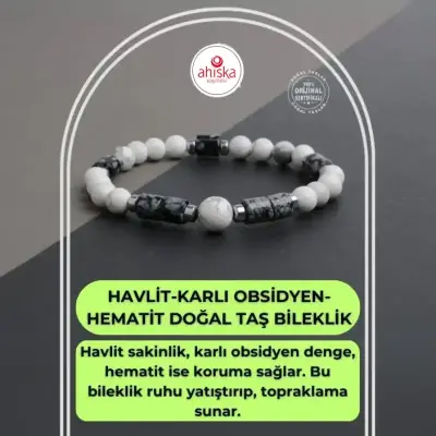 Havlit-Karlı Obsidyen-Hematit Doğal Taş Bileklik - 1