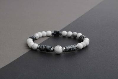 Havlit-Karlı Obsidyen-Hematit Doğal Taş Bileklik - 3