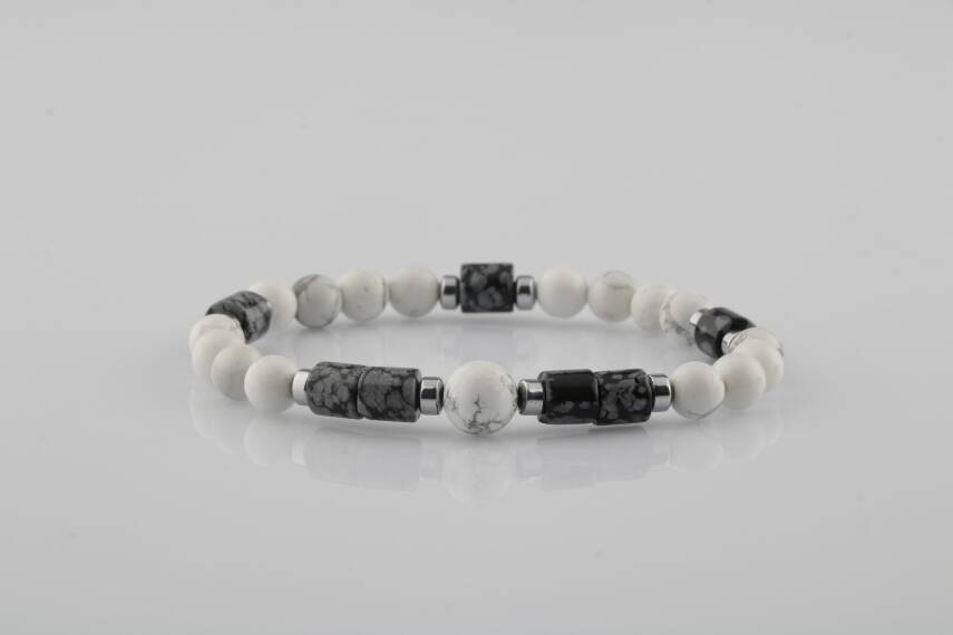 Havlit-Karlı Obsidyen-Hematit Doğal Taş Bileklik - 1
