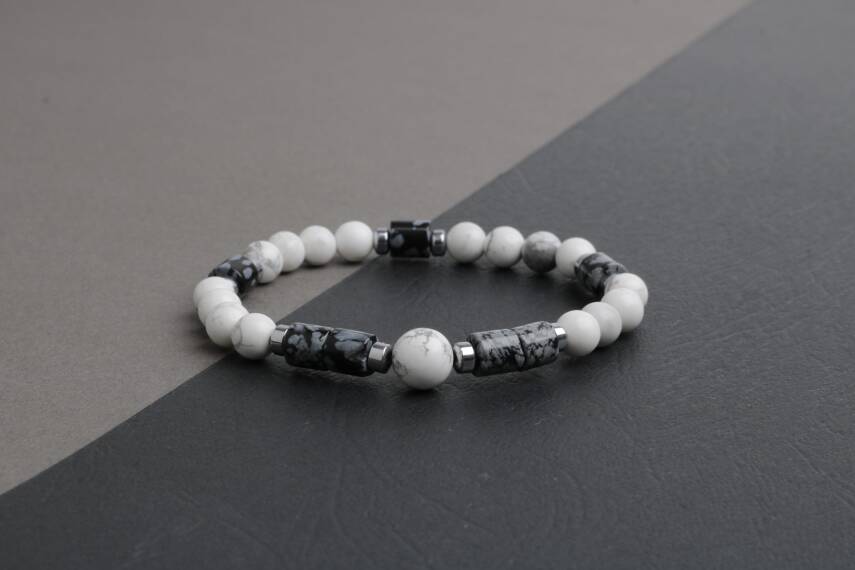 Havlit-Karlı Obsidyen-Hematit Doğal Taş Bileklik - 2
