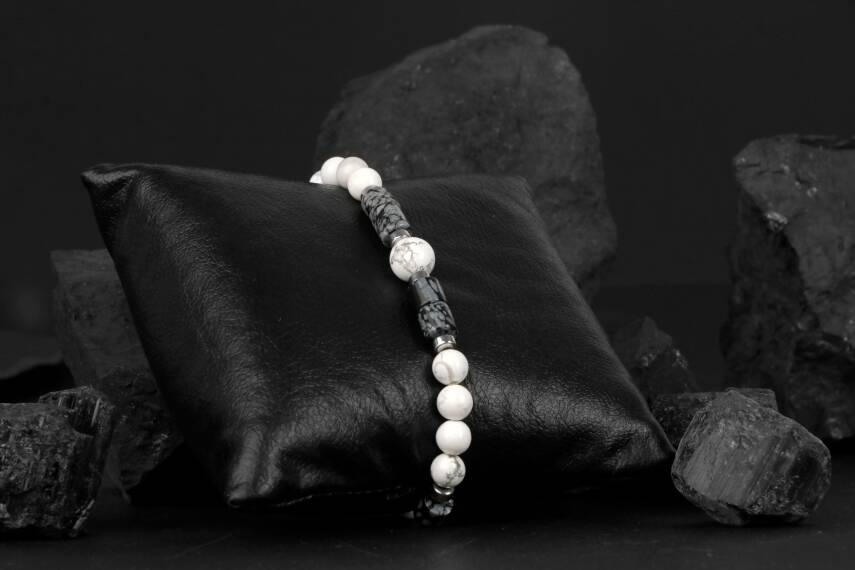 Havlit-Karlı Obsidyen-Hematit Doğal Taş Bileklik - 3