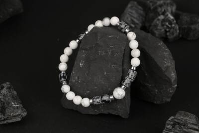 Havlit-Karlı Obsidyen-Hematit Doğal Taş Bileklik - 4