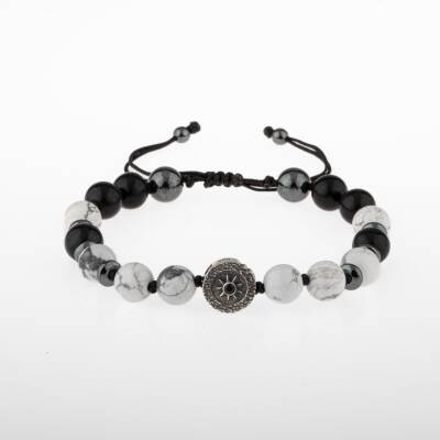 Havlit-Siyah Turmalin-Hematit Doğal Taş Tasarım Gümüş Bileklik- 20-21cm - Osmanlı Doğaltaş