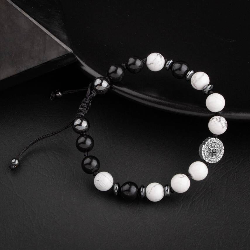 Havlit-Siyah Turmalin-Hematit Doğal Taş Tasarım Gümüş Bileklik- 20-21cm - 3