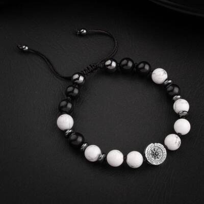 Havlit-Siyah Turmalin-Hematit Doğal Taş Tasarım Gümüş Bileklik- 20-21cm - 4