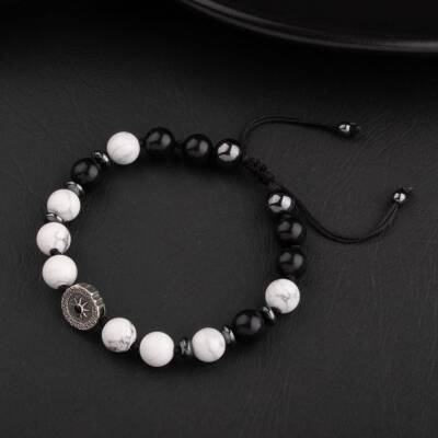 Havlit-Siyah Turmalin-Hematit Doğal Taş Tasarım Gümüş Bileklik- 20-21cm - 5