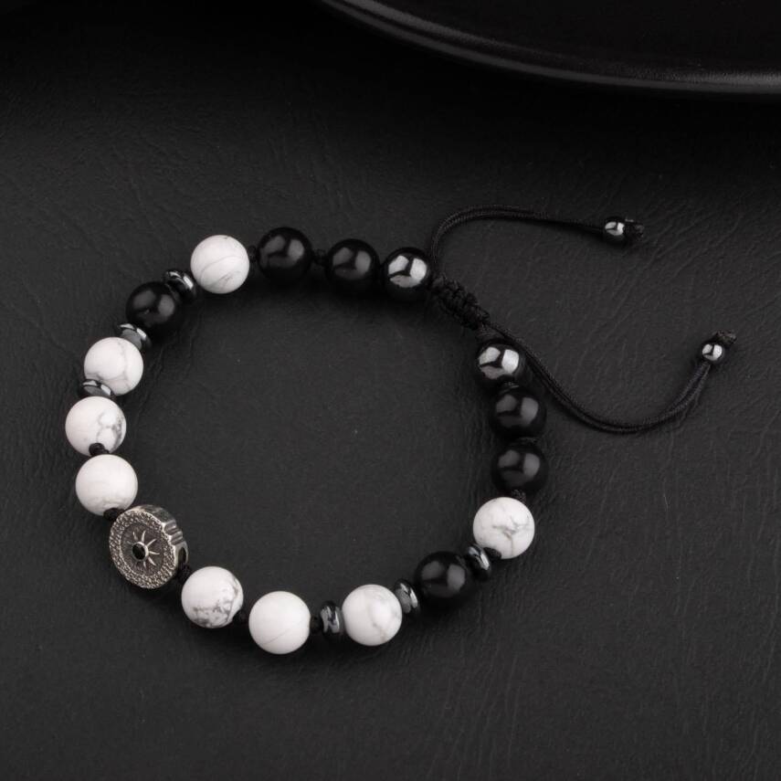 Havlit-Siyah Turmalin-Hematit Doğal Taş Tasarım Gümüş Bileklik- 20-21cm - 5