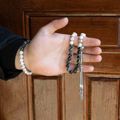 Havlit-Yeşil Jasper Doğal Taş Tesbih Bileklik Seti - Osmanlı Doğaltaş