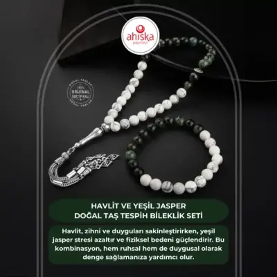 Havlit-Yeşil Jasper Doğal Taş Tesbih Bileklik Seti - Doğal Taş (1)