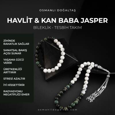 Havlit-Yeşil Jasper Doğal Taş Tesbih Bileklik Seti - Osmanlı Doğaltaş
