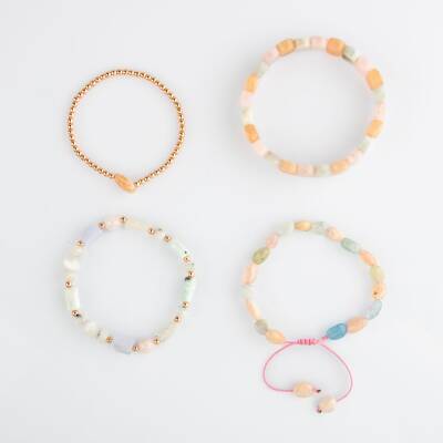 Helkum-Akuamarin-Güneş Taşı-Pembe Opal Doğal Taş Kadın Bileklik Seti - 4