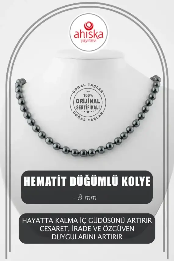 Hematit 8 mm Düğümlü Doğal Taş Kolye - 1
