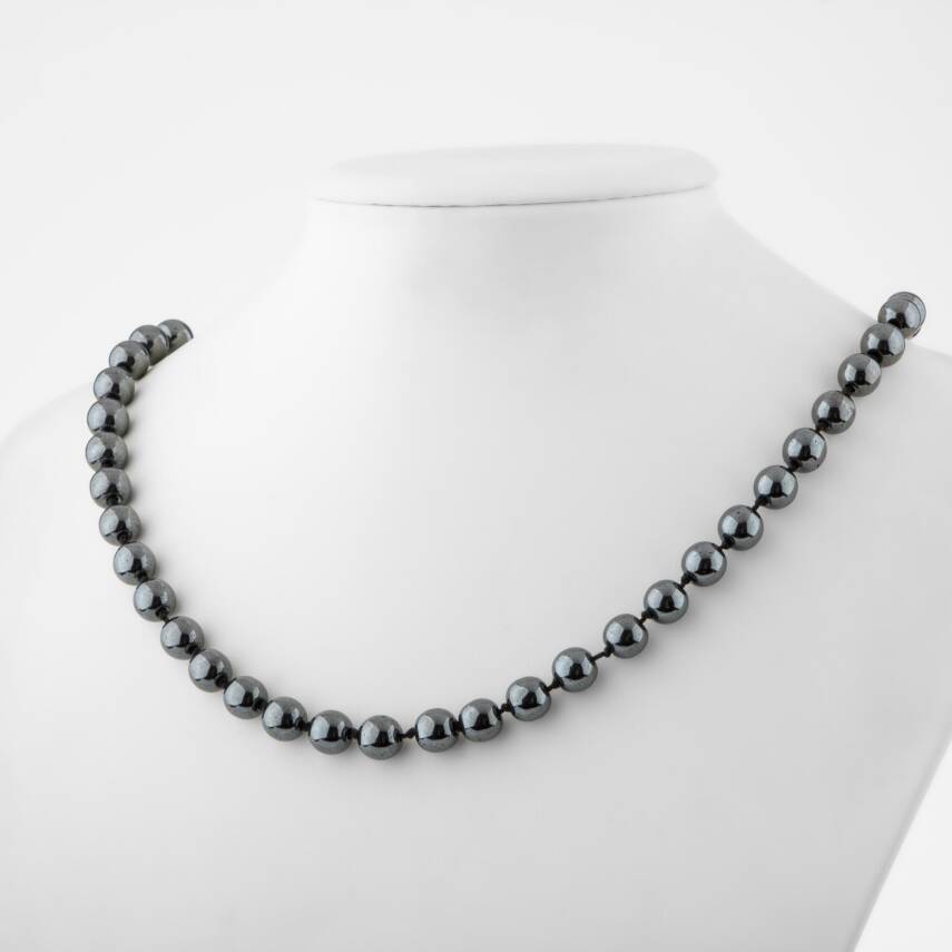 Hematit 8 mm Düğümlü Doğal Taş Kolye - 2