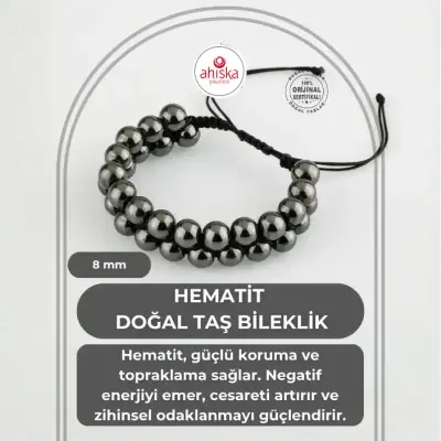 Hematit 8mm Çift Sıra Makrome Doğal Taş Bileklik - 1