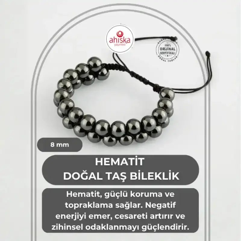 Hematit 8mm Çift Sıra Makrome Doğal Taş Bileklik - 1