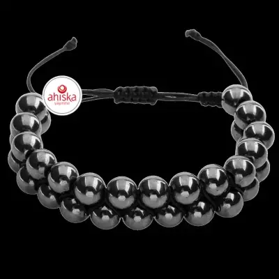 Hematit 8mm Çift Sıra Makrome Doğal Taş Bileklik - 3