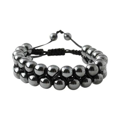 Hematit 8mm Çift Sıra Makrome Doğal Taş Bileklik - 4