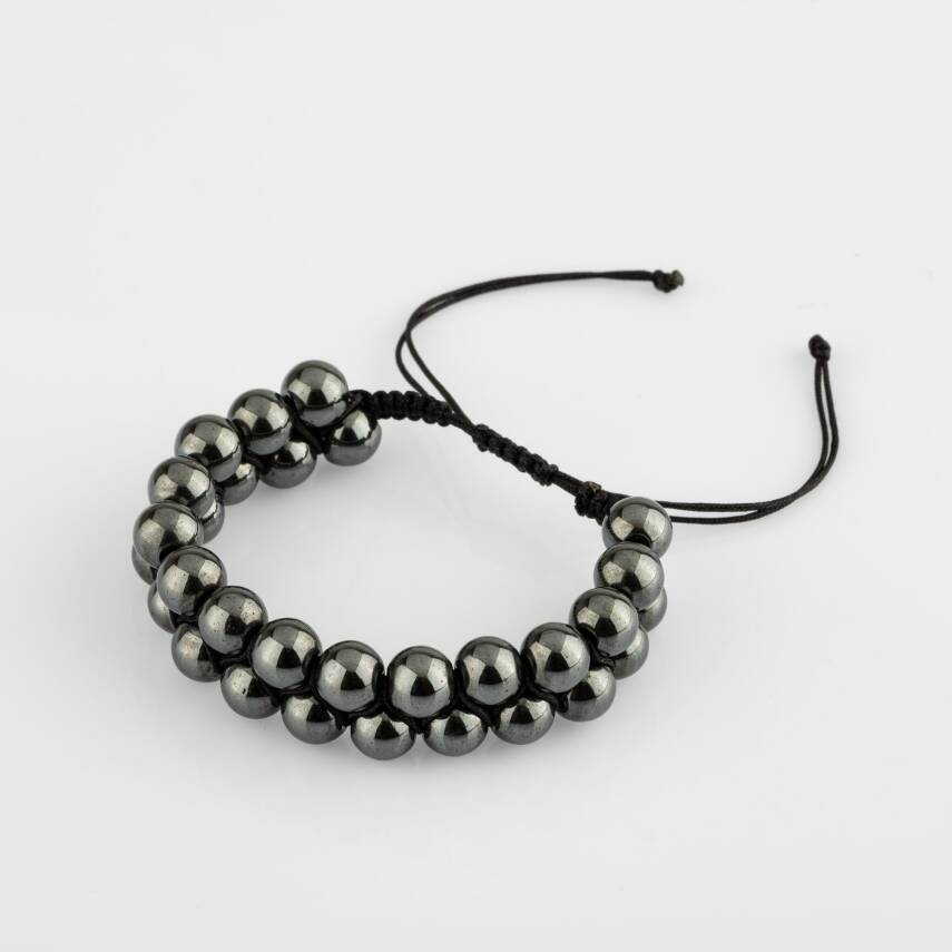 Hematit 8mm Çift Sıra Makrome Doğal Taş Bileklik - 1
