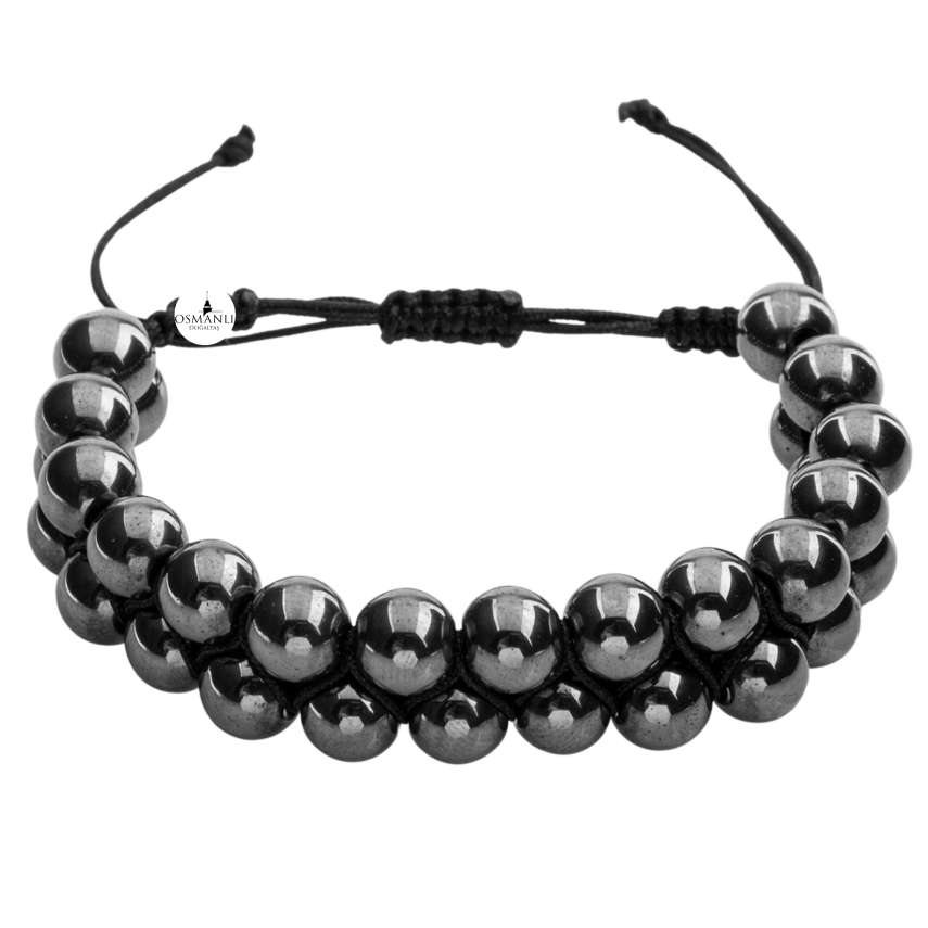 Hematit 8mm Çift Sıra Makrome Doğal Taş Bileklik - 2