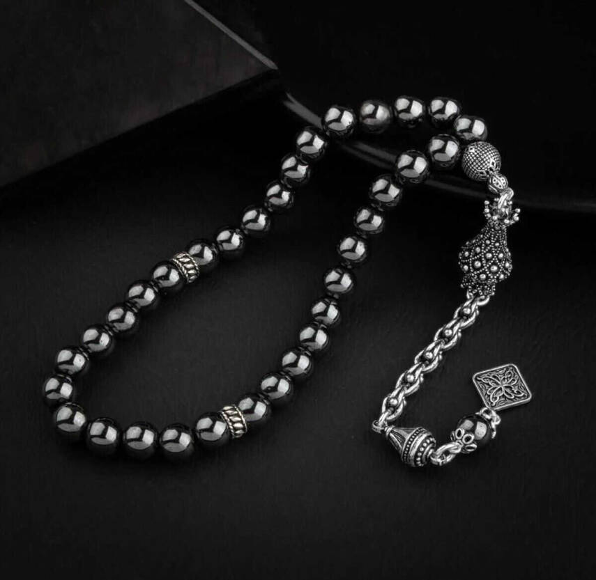 Hematit Doğal Taş 8mm Gümüş İmameli Tesbih - 1