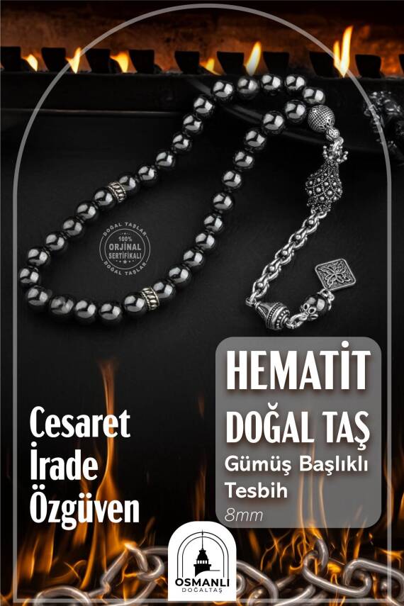 Hematit Doğal Taş 8mm Gümüş İmameli Tesbih - 1