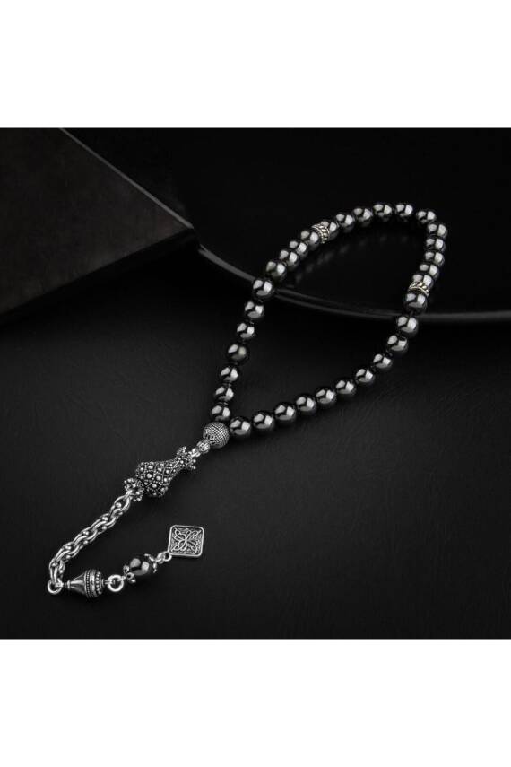 Hematit Doğal Taş 8mm Gümüş İmameli Tesbih - 3