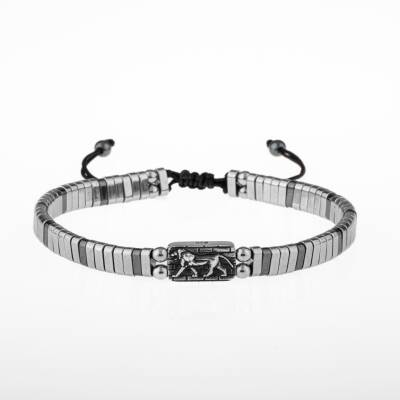 Hematit Doğal Taş Aslan sembollü Gümüş Erkek Tasarım Bileklik - 5