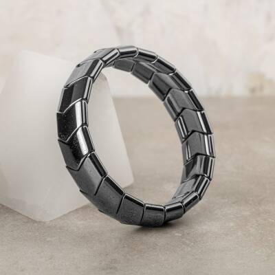 Hematit Doğal Taş Balık Sırtı Geniş Kesim Bileklik - 2