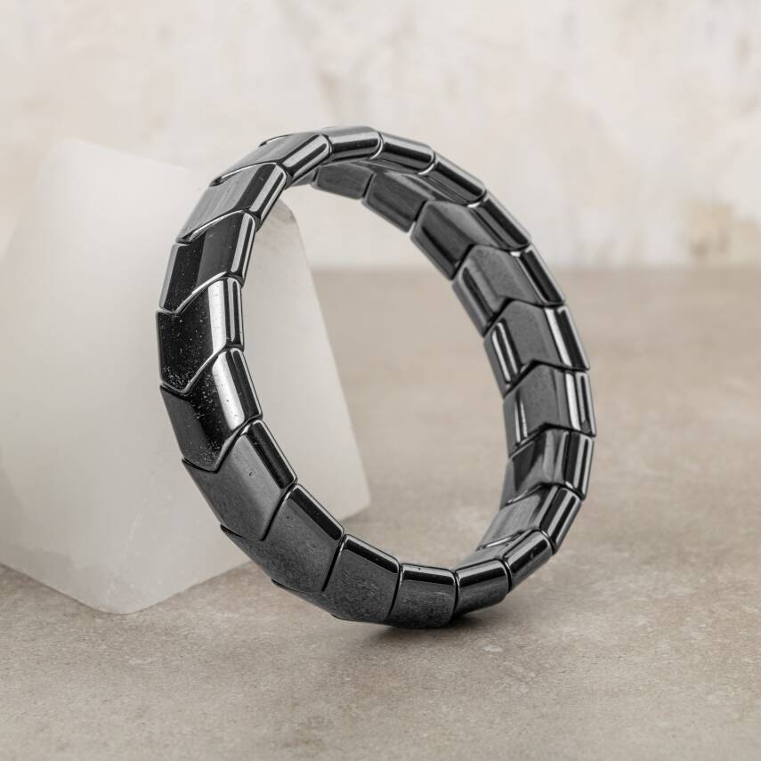 Hematit Doğal Taş Balık Sırtı Geniş Kesim Bileklik - 2