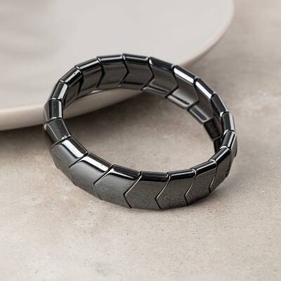 Hematit Doğal Taş Balık Sırtı Geniş Kesim Bileklik - 3