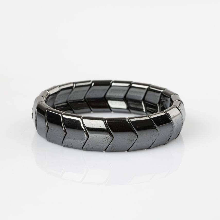 Hematit Doğal Taş Balık Sırtı Geniş Kesim Bileklik - 4