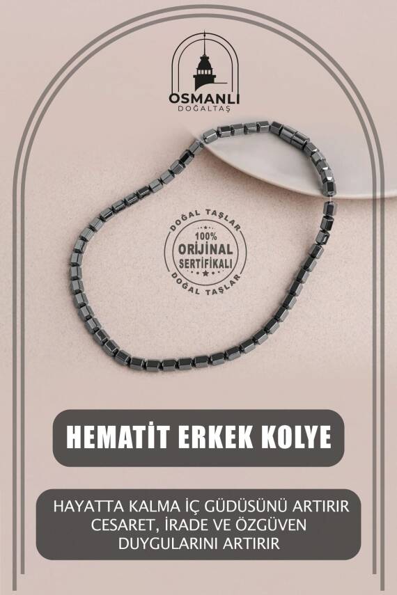 Hematit Doğal Taş Erkek Kolye - 1