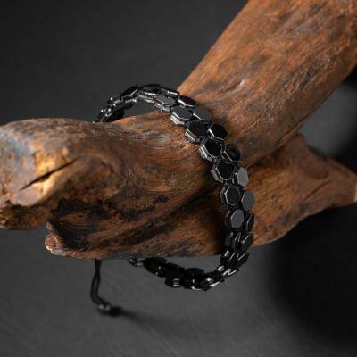 Hematit Doğal Taş Erkek Makrome Bileklik - 2