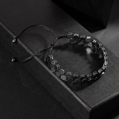 Hematit Doğal Taş Erkek Makrome Bileklik - 3