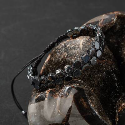 Hematit Doğal Taş Erkek Makrome Bileklik - 4