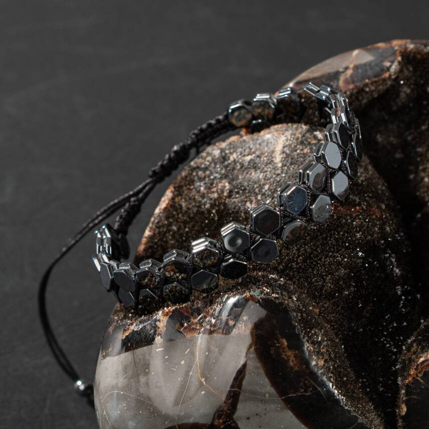 Hematit Doğal Taş Erkek Makrome Bileklik - 4
